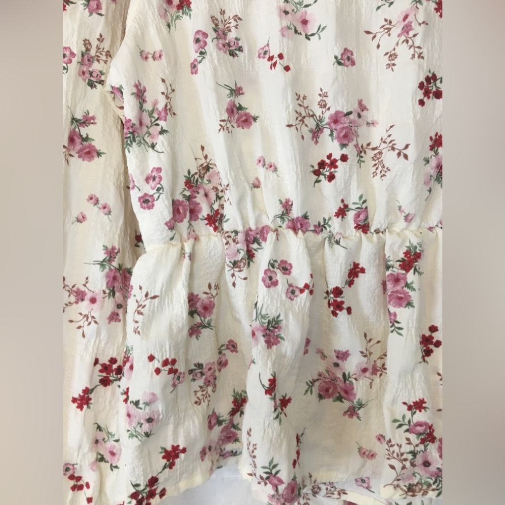 Floral Tie-Front Blouse - Cream and Pink - Picture 2 of 16